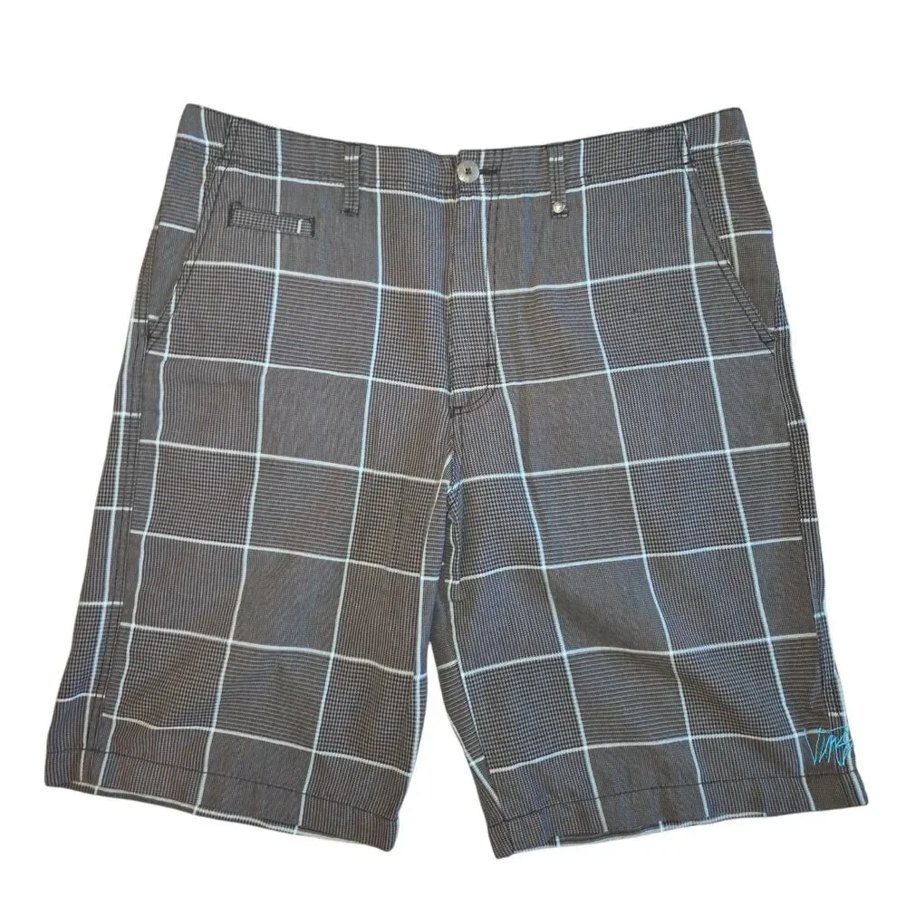 Vans Mens Grey Teal Windowpane Houndstooth Plaid Skater Walk Shorts Size 36